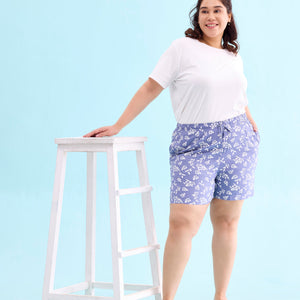 Women Printed Blue Woven Viscose Lounge Shorts