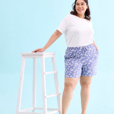 Women Printed Blue Woven Viscose Lounge Shorts