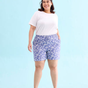 Women Printed Blue Woven Viscose Lounge Shorts