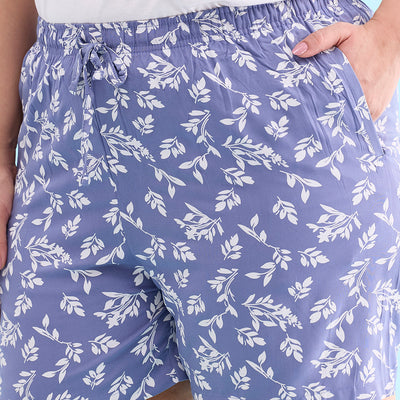 Women Printed Blue Woven Viscose Lounge Shorts