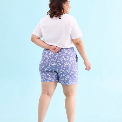 Women Printed Blue Woven Viscose Lounge Shorts