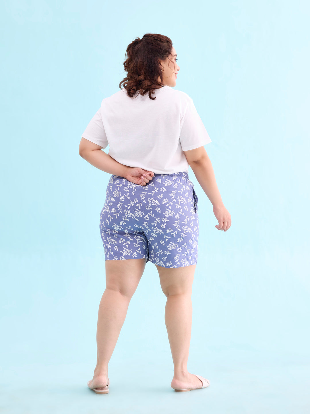 Women Printed Blue Woven Viscose Lounge Shorts