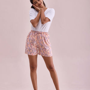 Women Printed Light Pink Viscose Lounge Shorts