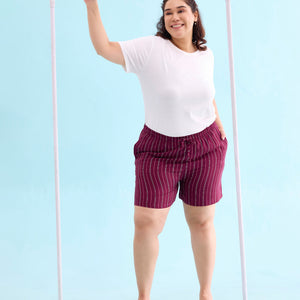 Women Printed Maroon Woven Viscose Lounge Shorts
