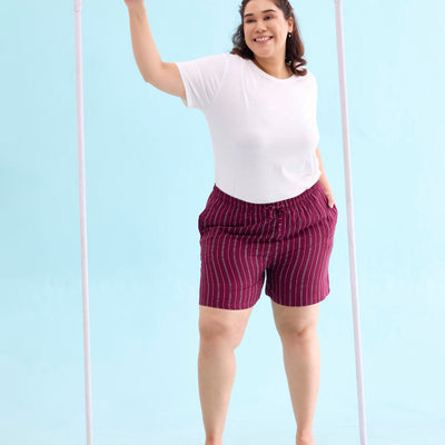 Women Printed Maroon Woven Viscose Lounge Shorts