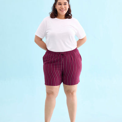 Women Printed Maroon Woven Viscose Lounge Shorts