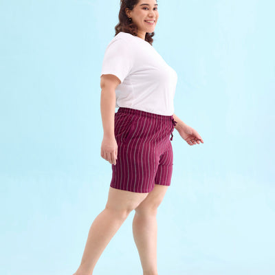 Women Printed Maroon Woven Viscose Lounge Shorts