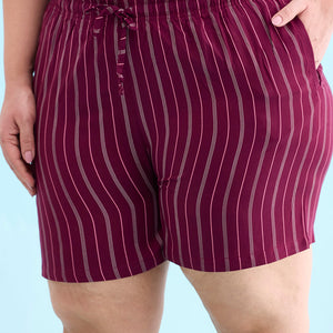 Women Printed Maroon Woven Viscose Lounge Shorts