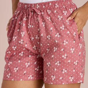 Women Printed Medium Pink Viscose Mid Rise Lounge Shorts