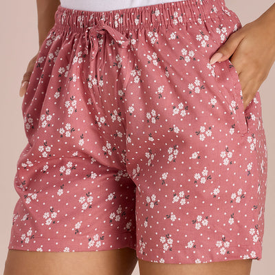 Women Printed Medium Pink Viscose Mid Rise Lounge Shorts
