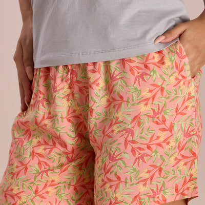 Women Printed Medium Pink Woven Viscose Lounge Shorts