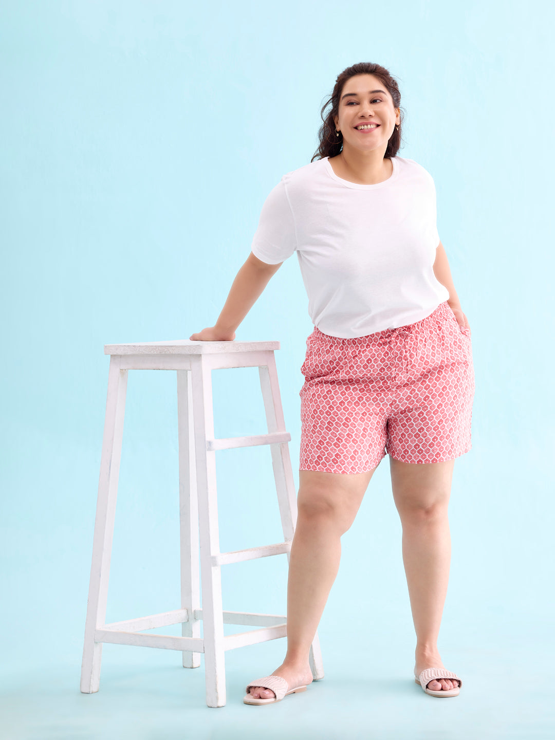 Women Printed Medium Pinks Woven Viscose Lounge Shorts