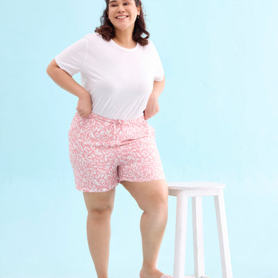 Women Printed Medium Pink Mid Rise Woven Viscose Lounge Shorts