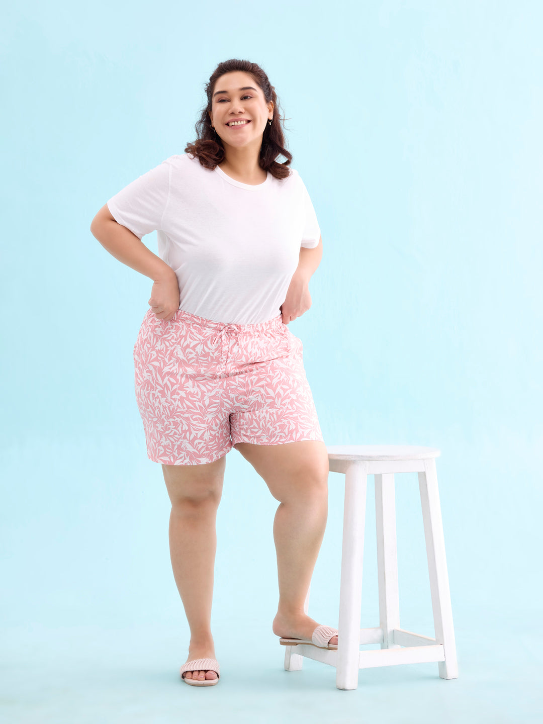 Women Printed Medium Pink Mid Rise Woven Viscose Lounge Shorts