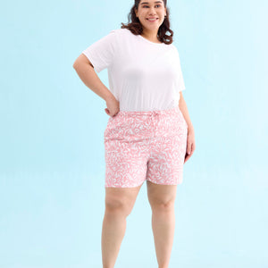 Women Printed Medium Pink Mid Rise Woven Viscose Lounge Shorts
