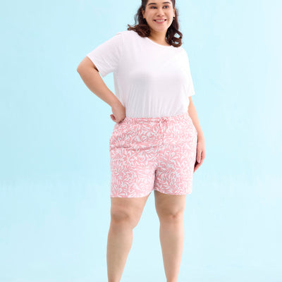 Women Printed Medium Pink Mid Rise Woven Viscose Lounge Shorts