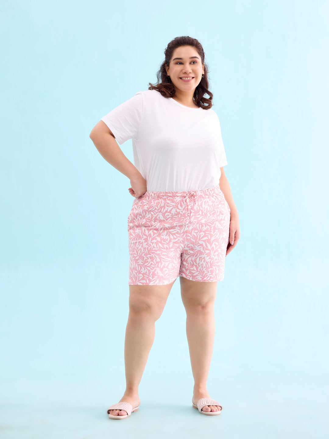 Women Printed Medium Pink Mid Rise Woven Viscose Lounge Shorts