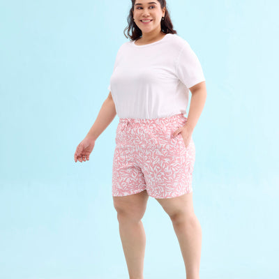 Women Printed Medium Pink Mid Rise Woven Viscose Lounge Shorts
