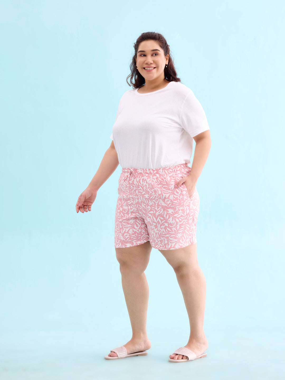 Women Printed Medium Pink Mid Rise Woven Viscose Lounge Shorts