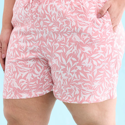Women Printed Medium Pink Mid Rise Woven Viscose Lounge Shorts