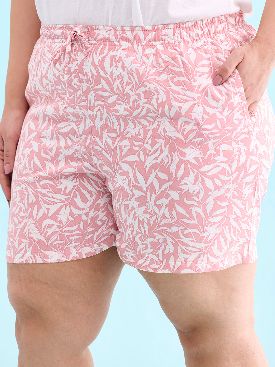 Women Printed Medium Pink Mid Rise Woven Viscose Lounge Shorts