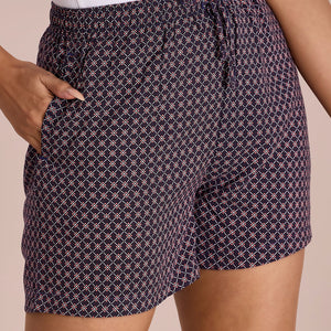 Women Printed Navy Viscose Lounge Shorts