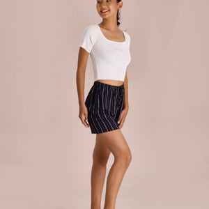 Women Printed Navy Viscose Mid Rise Lounge Shorts