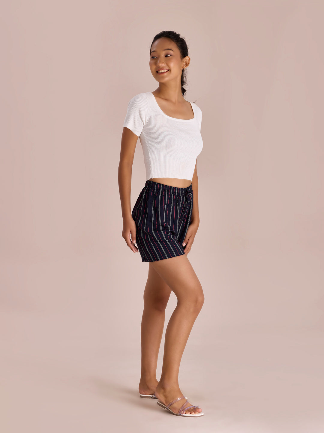 Women Printed Navy Viscose Mid Rise Lounge Shorts