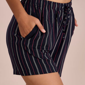 Women Printed Navy Viscose Mid Rise Lounge Shorts