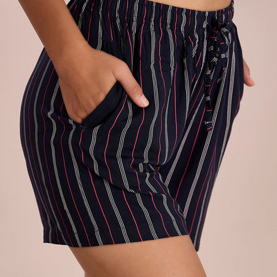 Women Printed Navy Viscose Mid Rise Lounge Shorts
