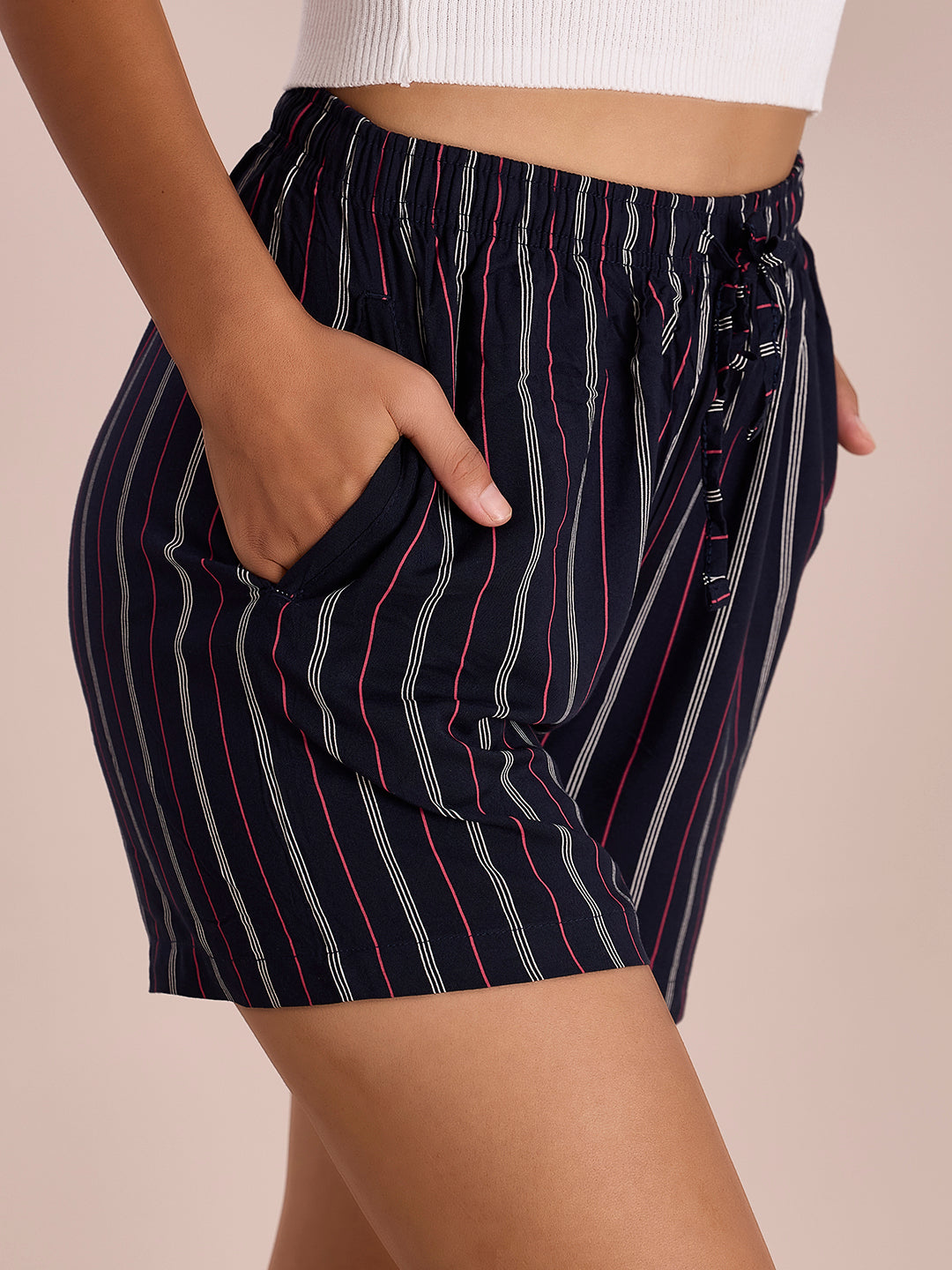 Women Printed Navy Viscose Mid Rise Lounge Shorts