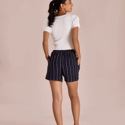 Women Printed Navy Viscose Mid Rise Lounge Shorts