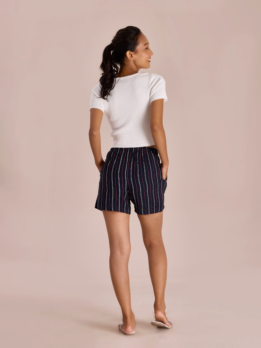 Women Printed Navy Viscose Mid Rise Lounge Shorts
