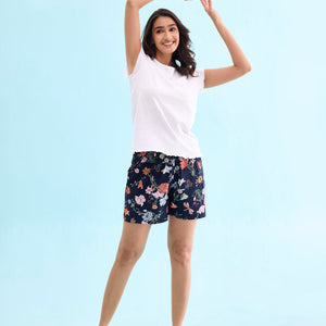 Women Printed Navy Woven Viscose Lounge Shorts