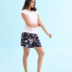 Women Printed Navy Woven Viscose Lounge Shorts