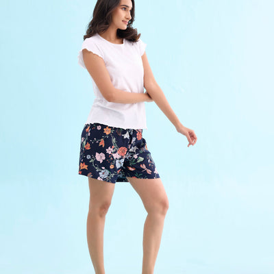 Women Printed Navy Woven Viscose Lounge Shorts