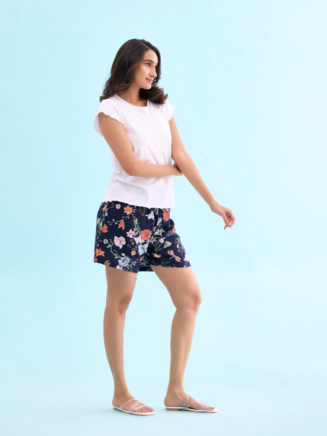 Women Printed Navy Woven Viscose Lounge Shorts