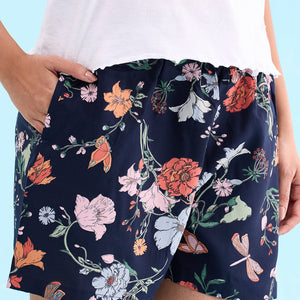Women Printed Navy Woven Viscose Lounge Shorts