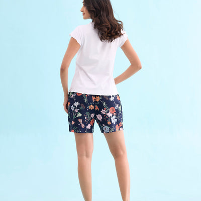 Women Printed Navy Woven Viscose Lounge Shorts