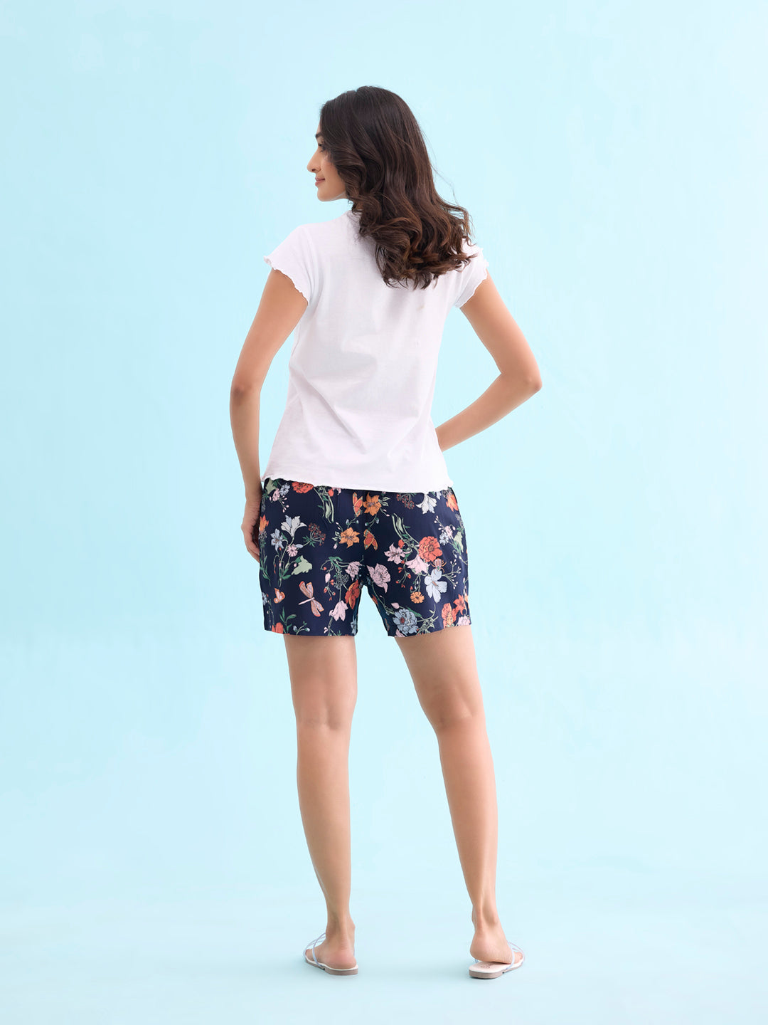 Women Printed Navy Woven Viscose Lounge Shorts