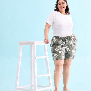 Women Printed Olive Woven Viscose Lounge Shorts