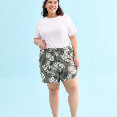 Women Printed Olive Woven Viscose Lounge Shorts