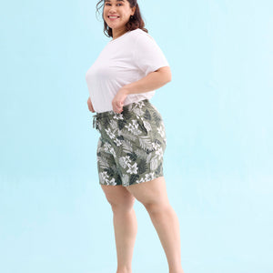 Women Printed Olive Woven Viscose Lounge Shorts