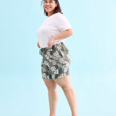 Women Printed Olive Woven Viscose Lounge Shorts