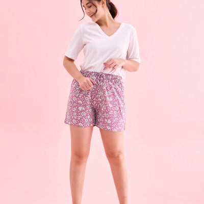 Women Printed Purple Woven Viscose Lounge Shorts