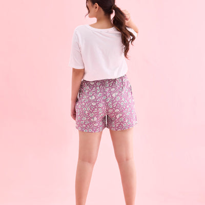 Women Printed Purple Woven Viscose Lounge Shorts