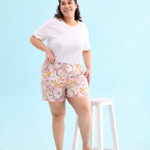 Women Printed Whites Woven Viscose Lounge Shorts