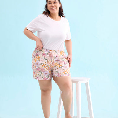 Women Printed Whites Woven Viscose Lounge Shorts