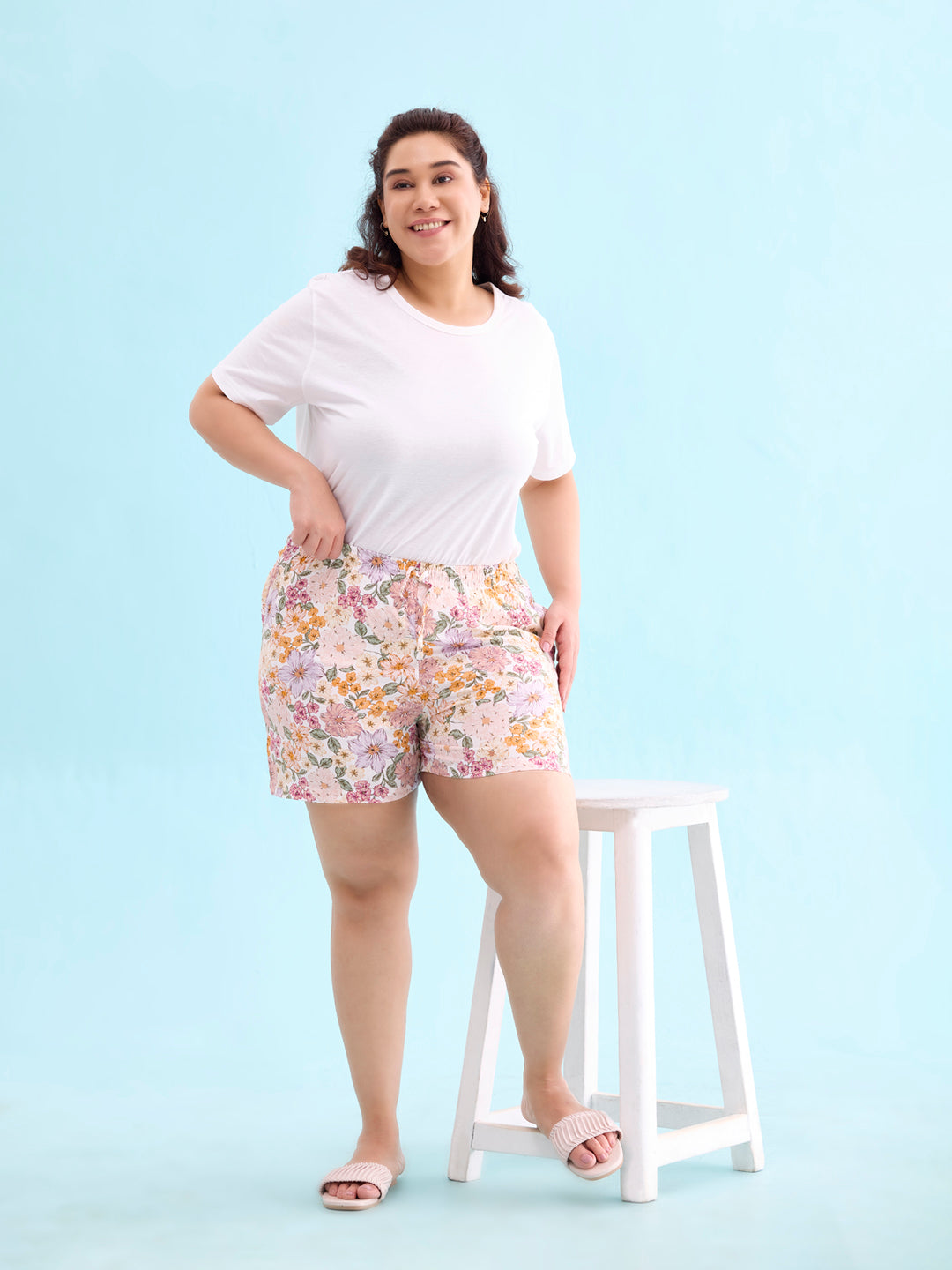 Women Printed Whites Woven Viscose Lounge Shorts