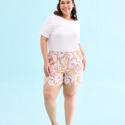 Women Printed Whites Woven Viscose Lounge Shorts